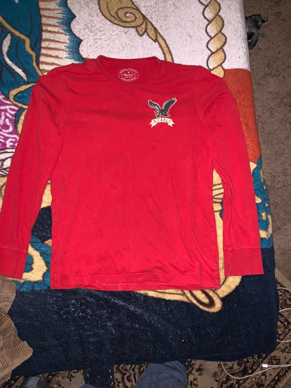 American Eagle Outfitters Red Long Sleeve Tee with Eagle Logo